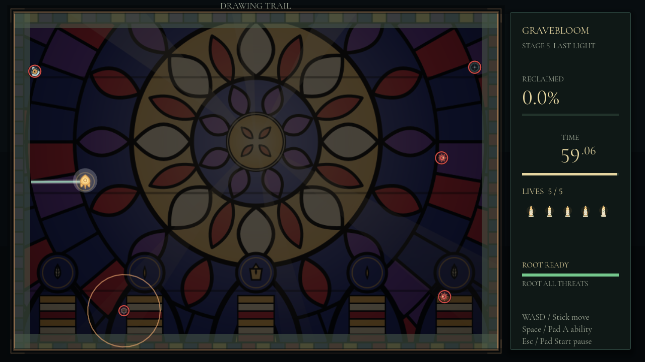 A late Gravebloom stage with most of its stained-glass artwork reclaimed